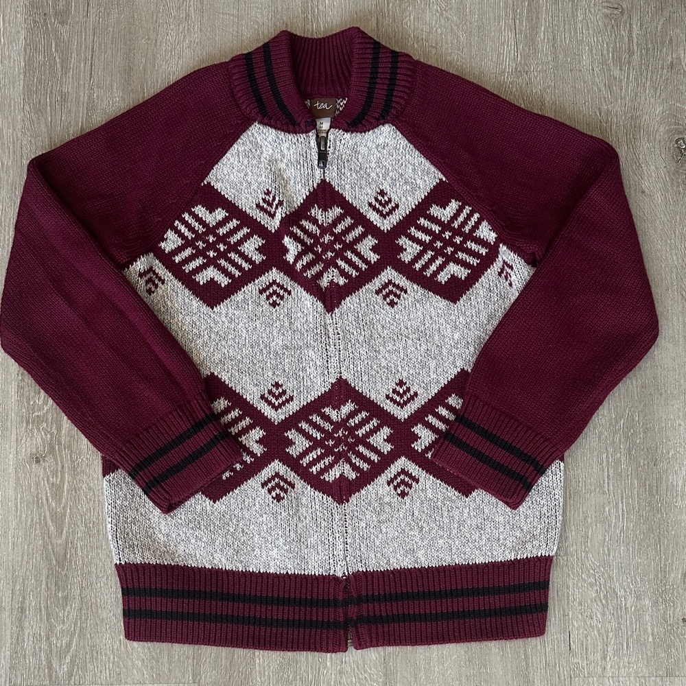 Tea Collection Boys Winter Full Zip Cardigan Warm Cotton Sweater Size 6-7
